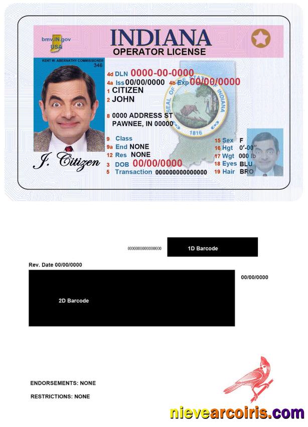 USA Indiana driving (operator) license